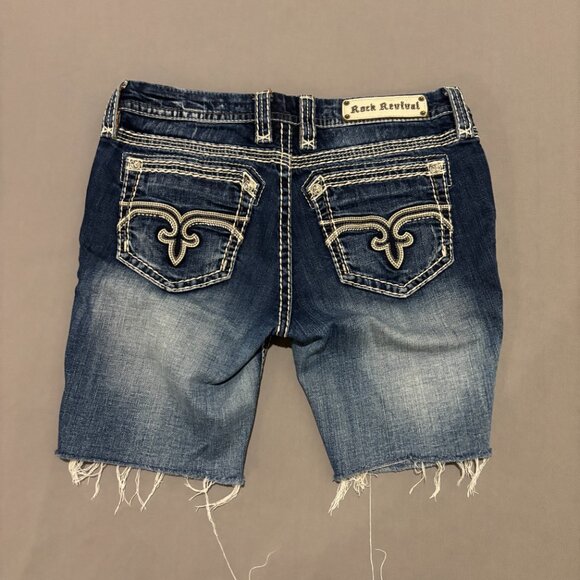 Rock Revival Jorts Jeans Shorts 31 34x8 Mattie Skinny Faded Pockets Y2K Grunge - Picture 6 of 6